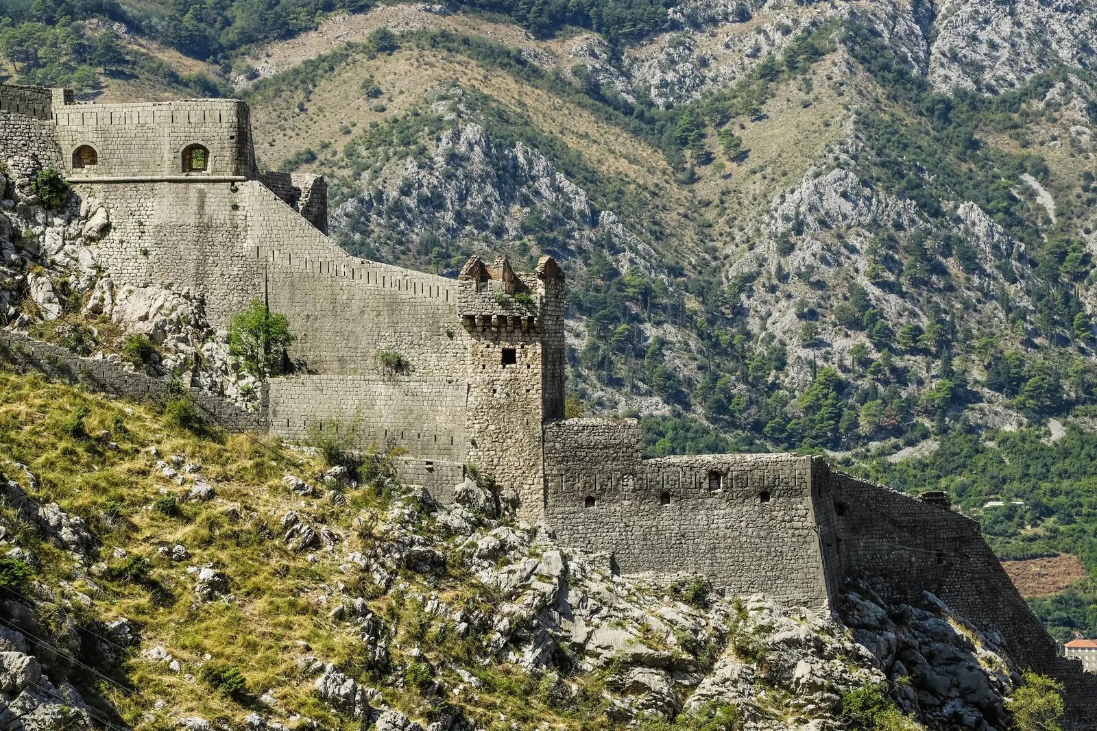 Kamene odbrambene zidine penju se uz kamenitu padinu iznad Kotora