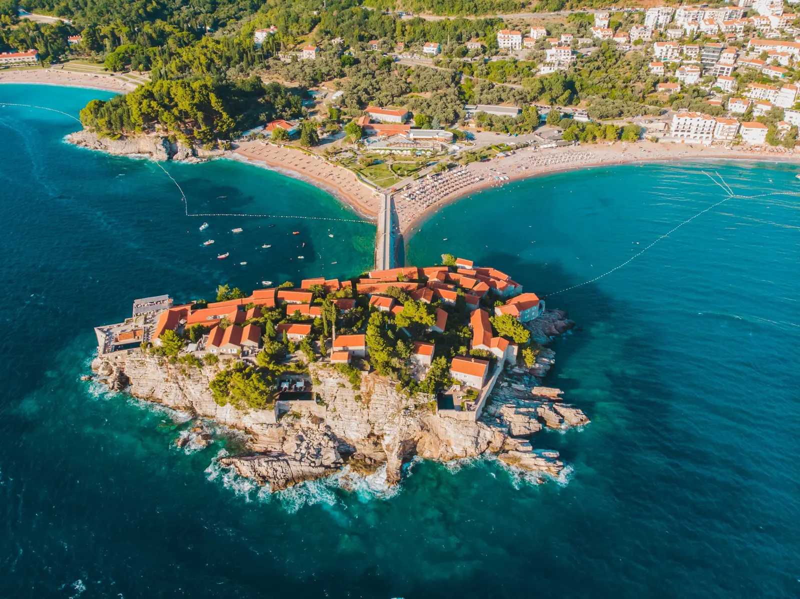 Aerial View Of Sveti Stefan Island, Montenegro