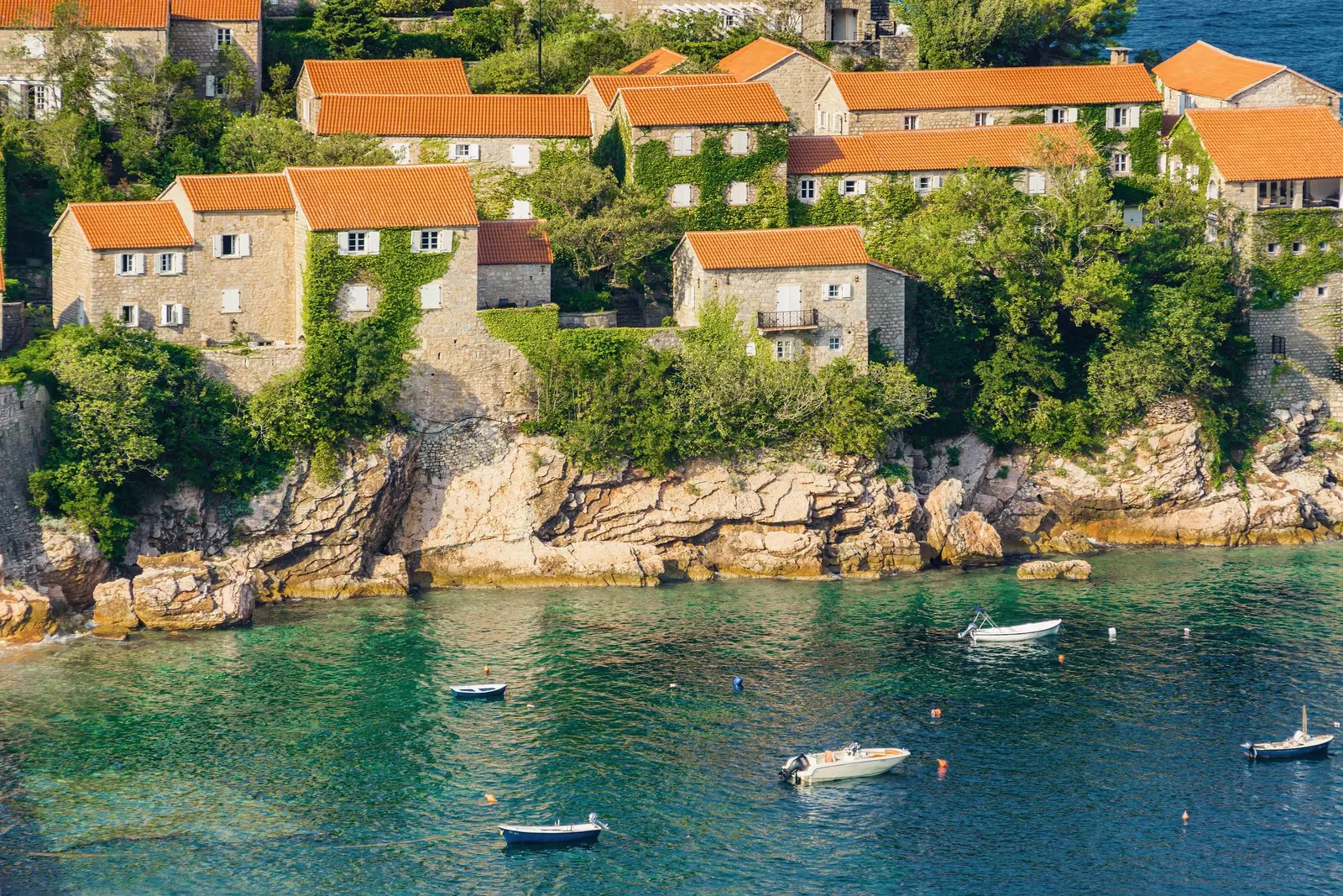 St Stefan Boats Houses Rocks, Montenegro