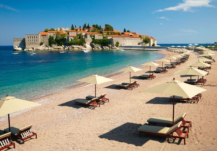 The view of St Stefan from the beach