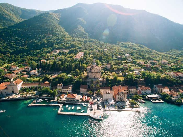 Prcanj areal view and boat docks photo